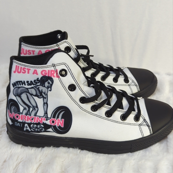 RAAD "Just A Girl With‎ Sass" Black & White High Top Athletic Shoes W9.5 NWOB - Picture 1 of 9